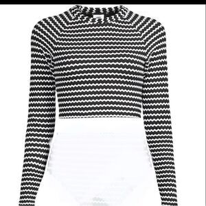 Land's End Plus Size Crochet long sleeve bikini top built-in bra black white 2X